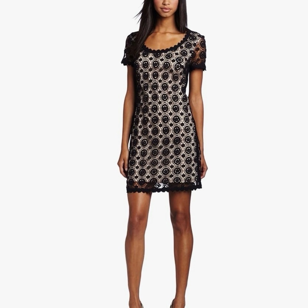 French Connection Hope Lace Shift Dress Blush Black Overlay NWT Size 2